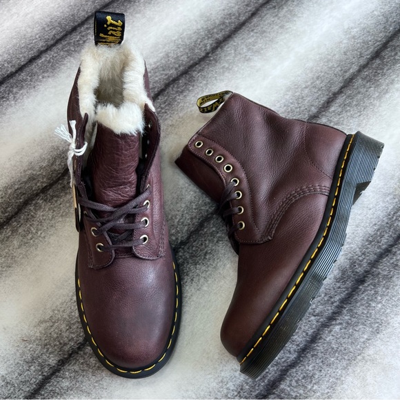 Dr. Martens Shoes - Dr Martens 1460 Pascal FL Cask Ambassador Leather Fur Lined Combat Boots